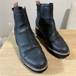 Dolce Vita Black Leather Ankle Boots with Leopard Trim